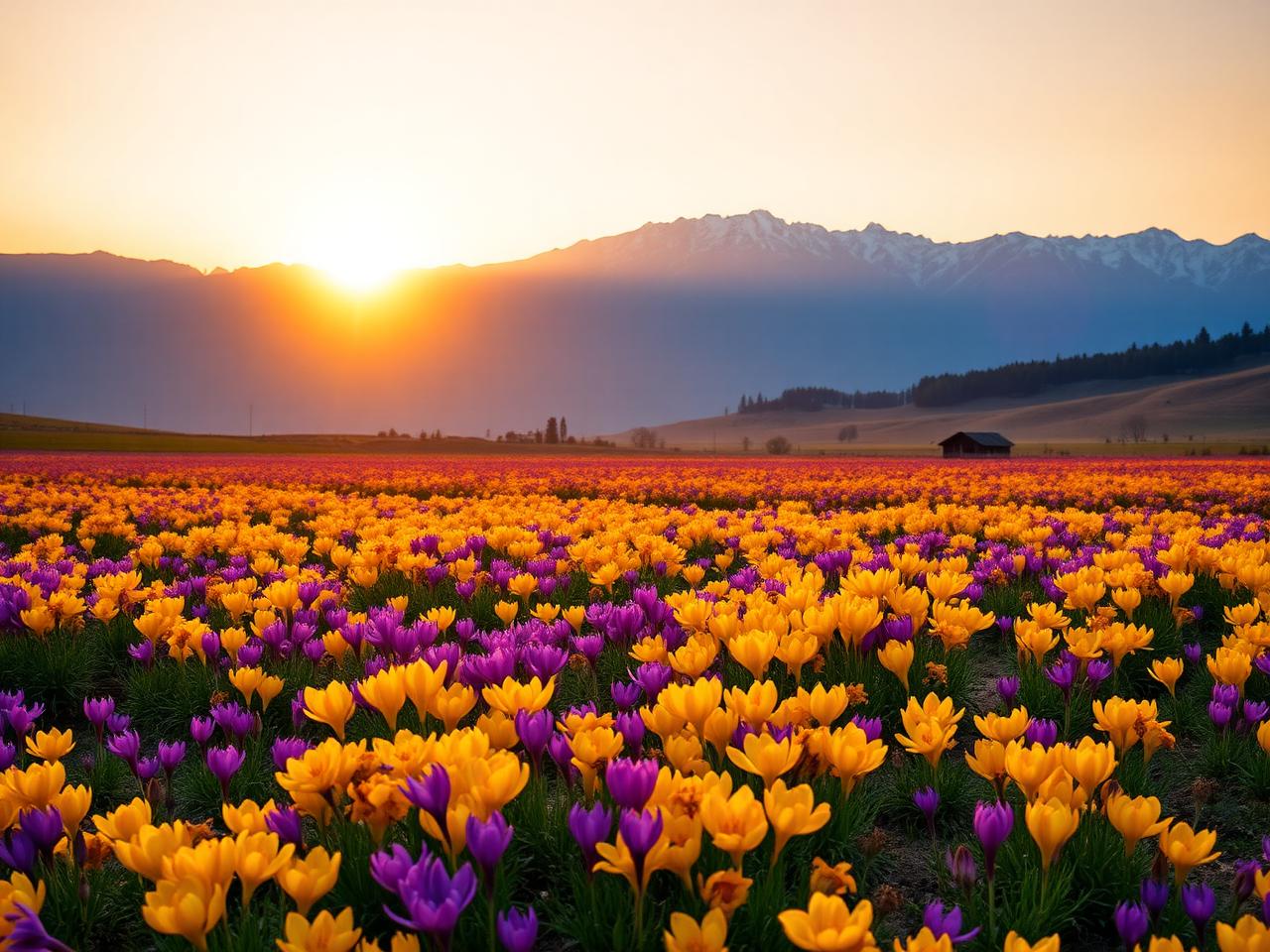 Saffron fields in bloom near Pampore at sunrise